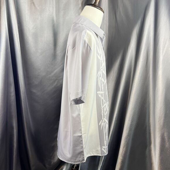 Royaura Hawaiian Bowling Shirt Gray Bamboo Print Casual Short Sleeve Button Down - Picture 7 of 14